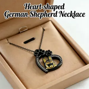 Black Heart German Shepherd Necklace for Women, Premium Zinc Alloy Paw Print Pendant with Rhinestone, Cute Dog Lover Fashion Memorial Jewelry, Ideal Holiday Birthday Christmas Gift for Pet Owners