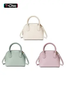 Women's Lightweight Vegan Mini Fashionable Daily Crossbody Bag - Detachable Shoulder Strap & Top Handle, Zipper Closure, Casual Chic Satchel Purse in Beige/Purple/Green, Small Purse Crossbody, Minimalist Design, Goldtone Hardware