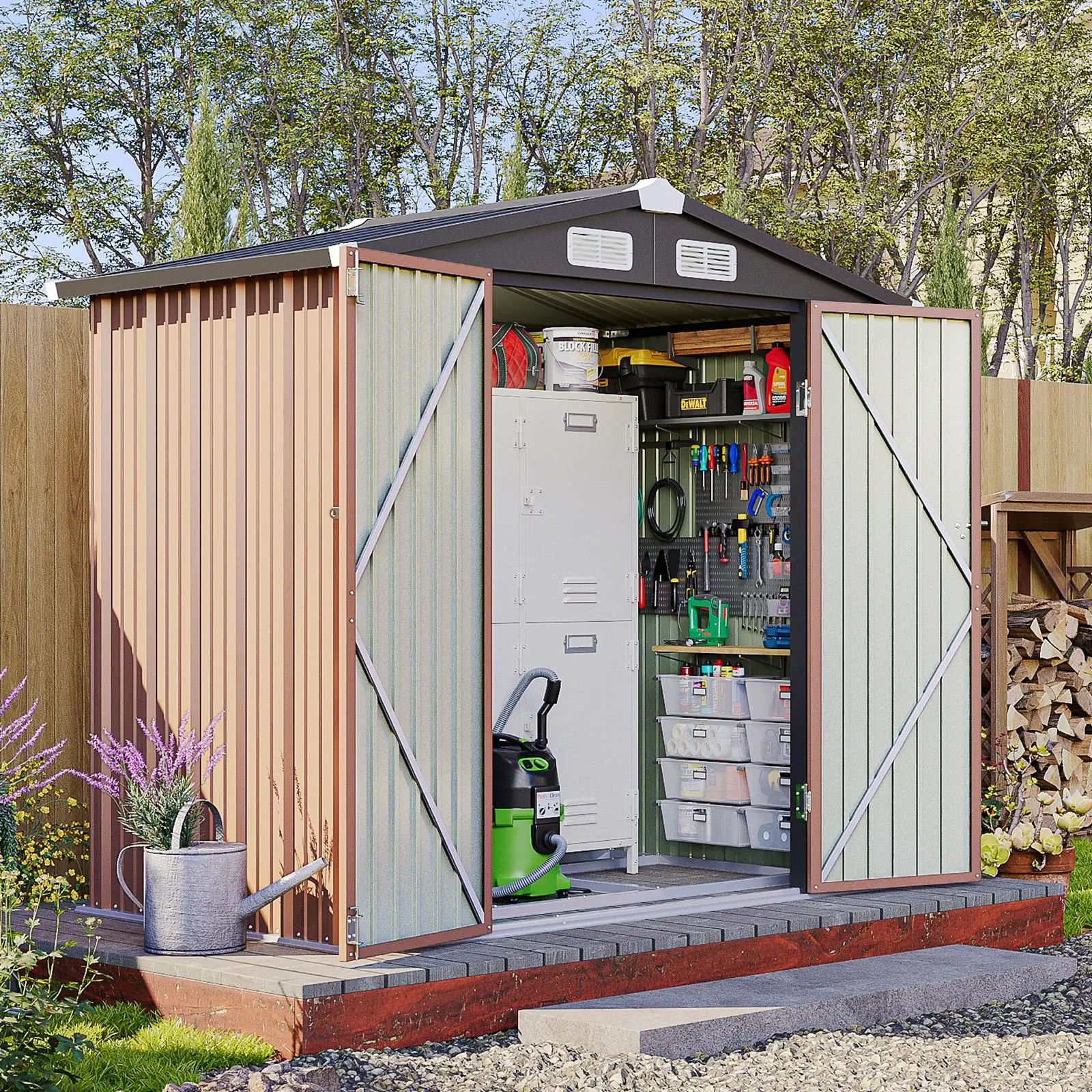 Aoxun Waterproof Weatherproof Metal Garden Shed - Sloped Roof, Lockable Door, 6x4FT, Brown Outdoor Enclosure Building for Patio, Backyard Accessories, Waterproof Garden Shed, Weatherproof Metal Shed,campingessentials,outdoorfurnitureset,campingge