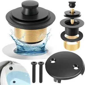 Matte Black Tub Drain Kit and Overflow Kit with Two-Hole Overflow Faceplate Tub Drains Replacement Universal Fine/Coarse Thread Bathtub Stopper