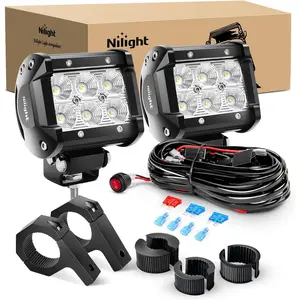 Nilight 2PCS 4 Inch 18W Flood LED Light Bars Off-Road Light Mounting Bracket Horizontal Bar Tube Clamp with Off Road Wiring Harness- 2 Leads, Off Road Lights, Light Bar Car