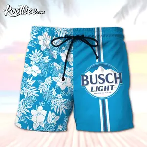 Busch Beer Blue Hawaiian Beach Shorts Men Women Hibiscus Floral Tropical Swim Trunks Summer Spring Casual Street Festival Loose Comfortable Boardshorts Unisex