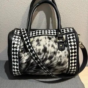 Harlequin Checkered Soft Style Speedy Bag with Unique Black and White Pattern and Durable Handle