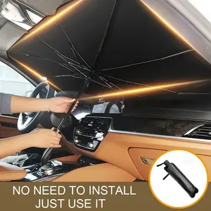 Car Front Window Sun Visor - Summer Full Shading Foldable Nylon Car Accessories, UV Protection Auto Sedan Sunshade with Vent Visors, No Installation Needed Storage Bag