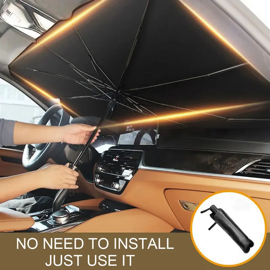 Car Front Window Sun Visor - Summer Full Shading Foldable Nylon Car Accessories, UV Protection Auto Sedan Sunshade with Vent Visors, No Installation Needed Storage Bag
