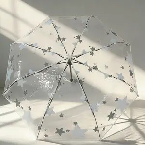 Transparent Folding Rain Umbrella, PVC Material, Star Series, Large Diameter, Portable, Ideal Gift, Valentine's Day Present