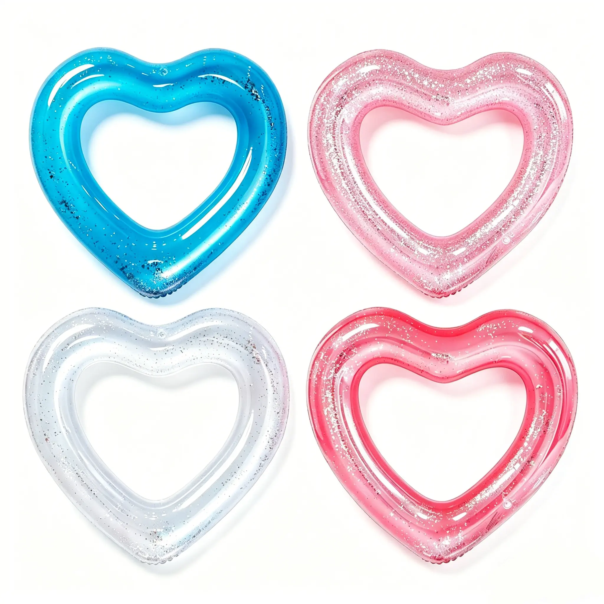 Inflatable Heart Pool Float with Beach Ball Glitter, Rose Gold Swim Heart Shaped Pool Ring, Lounge Tube for Summer Swimming Beach, Swimming Accessories