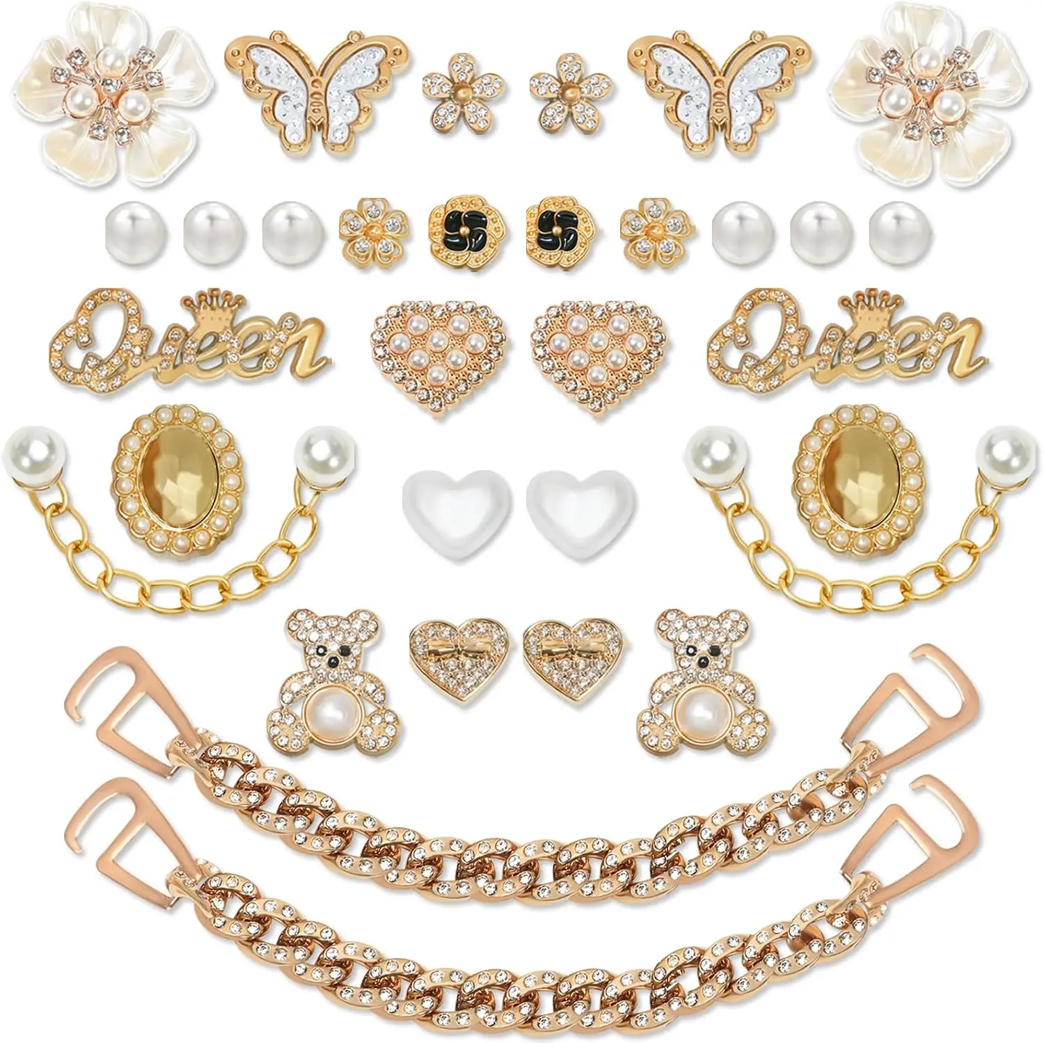 32Pcs Bling Shoe Charms Cute Shoe Charm Shoes Decoration Charm for Clog Sandals with Elegant Floral,Heart, Butterfly Various Shape, Crystal Rhinestones shoes Charms for Women Girl Gifts