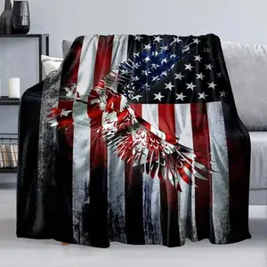 American Flag Print Flannel Blanket, Soft Throw Blanket, Air-conditioned Room Blanket, Warm Nap Blanket, Thickened Flannel Blanket For Home & Office