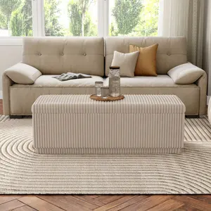 24/7 Shop at Home Modern Chenille Storage Bench with 47-Inch Rectangular Design Plush Seating and Hidden Storage