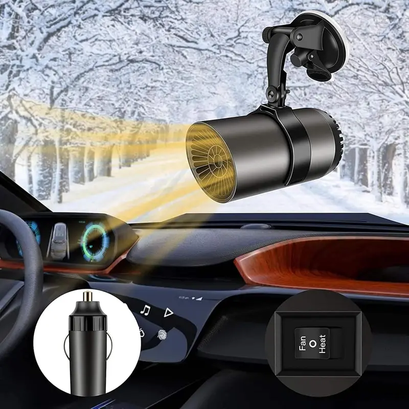 Car Heater, 12V 150W Portable Windshield Defogger and Defroster, 2 in1 Fast Car Heater Defroster, Plug in Automobile Windscreen Fan with Suction Holder for All Cars