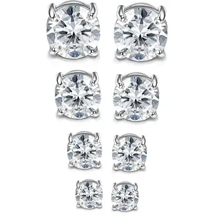 ZELORES Hypoallergenic Studs Earrings Set - 4 Pairs 4-7mm Round Rhinestone Magnetic Studs, Stainless Steel Coated, Unisex No Ear Hole False Earrings for Daily Wear