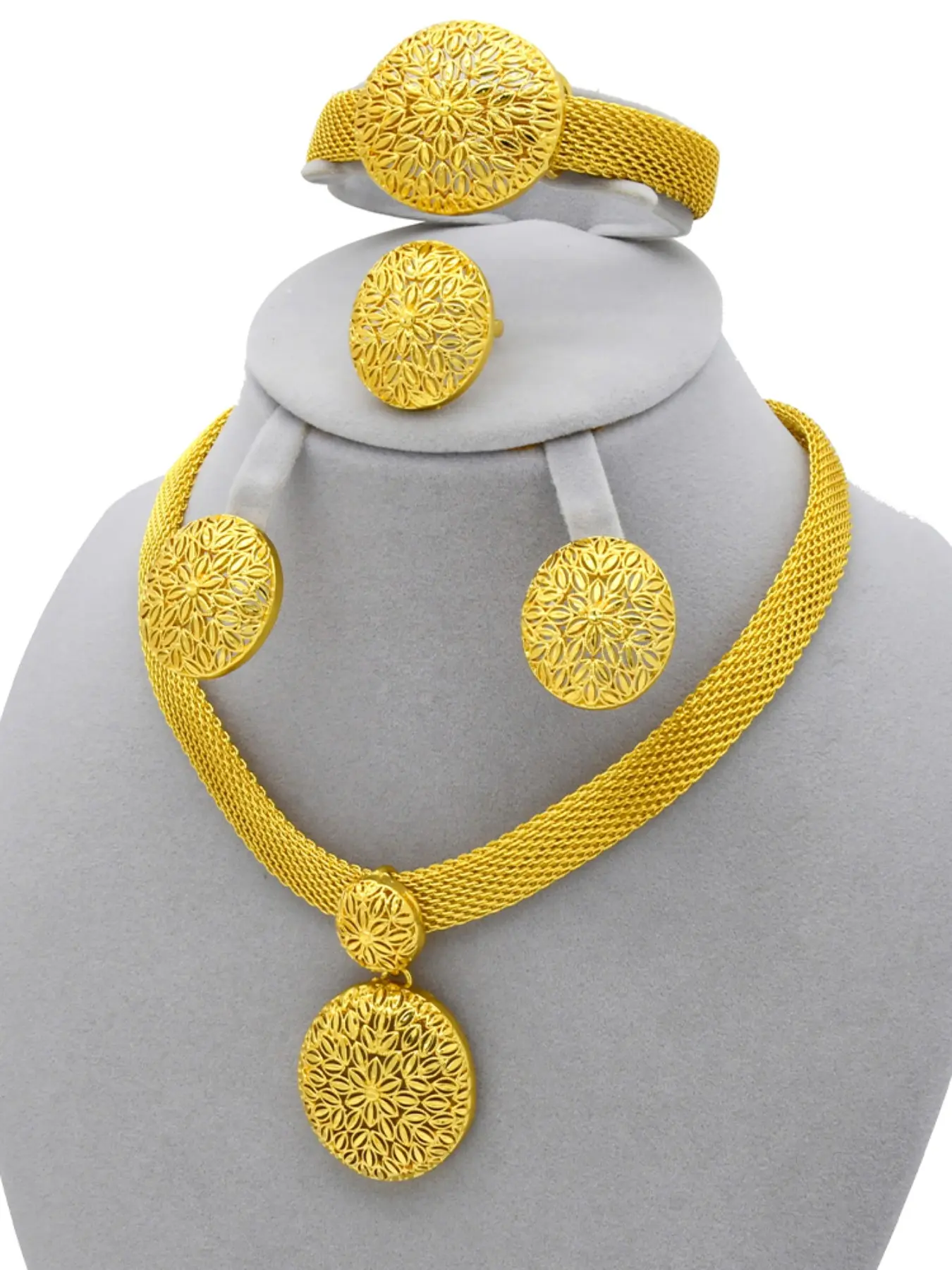 Women's Jewelry Set 4-Piece Dubai Arabic Style Necklace Bracelet Ring Earrings, Elegant Daily Party Gift Wedding Accessories, Bridal Wedding Jewelry