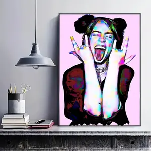 frameless Paperpainting print poster, classic abstract art, Modern Cool Design, pop singer Billie Digital Art, perfect gift for pop music lovers, ideal gift for bedroom, living room, mural, wall decoration, room decoration, Artistic