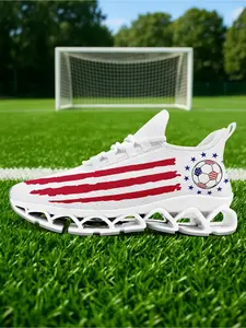 Shoes For Men, Patriotic USA Soccer Themed Graphic Lace-Up Low Top Shoes, Lightweight Sports Sneakers, Comfortable Running, Walking & Tennis Shoes, Breathable Plus Size