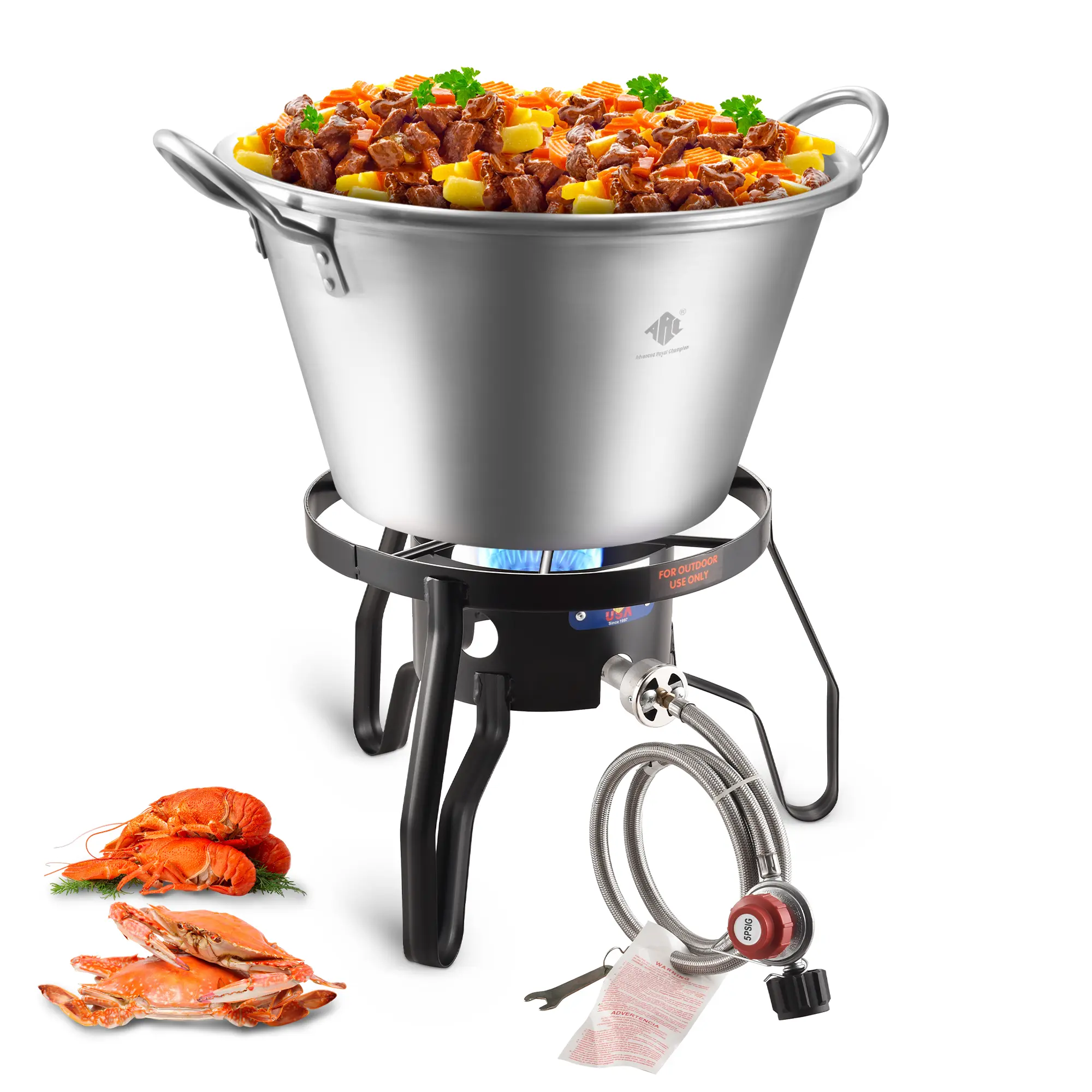 ARC 41QT Outdoor Propane Stove & Cooker Set - 21" Heavy-Duty Stainless Steel Mexican Cazo Para Carnitas Wok, Compact Portable Frame Outdoor Cooking Station, Single Burner, Large Surface, Lightweight Camping Backyard Tailgating Supplies, Camping Cooking, B