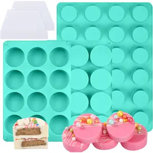 3 count Cake Puck Mold Set,2 Different Sizes  Covered Cake  Molds, 24-Cavity&12-Cavity Round Cake Pop Molds with 2 Spatulas for DIY Cake Cores,  Desserts,Cakepucks