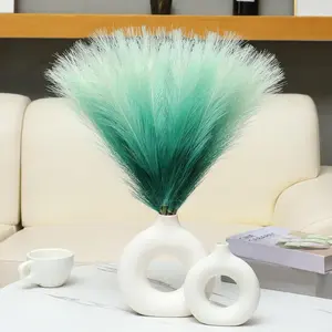 Pampas Grass Decor 17.7 Inch 6pcs Gradient Green Artificial Pampas Grass Flower Arrangement Vase Filler for Boho Home Wedding Decoration