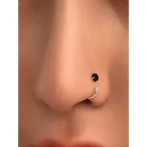 1 Piece Of Sterling Silver S925 Black Diamond/White Diamond Nose Ring/Nose Ornament/Gold Nose Ring/Silver Nose Ring/Nose Ring/Ear Helix/Tragus Ring/Cartilage Ring/Small Hoop Earring