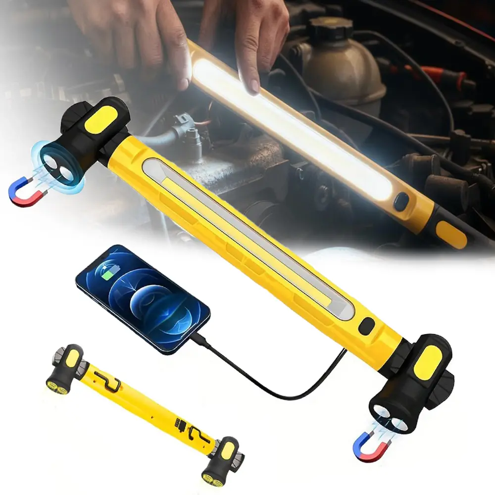 Under Hood Work Light Bar, 3000LM LED Magnetic Light Bar with Hooks, 5200mAh Cordless Rechargeable Hood Light for Mechanic/Car Repairing/Garage