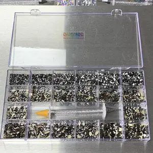 [Titanium gold-back] Rhinestones set - 20 cells box - 14 big shapes and 6 round shapes