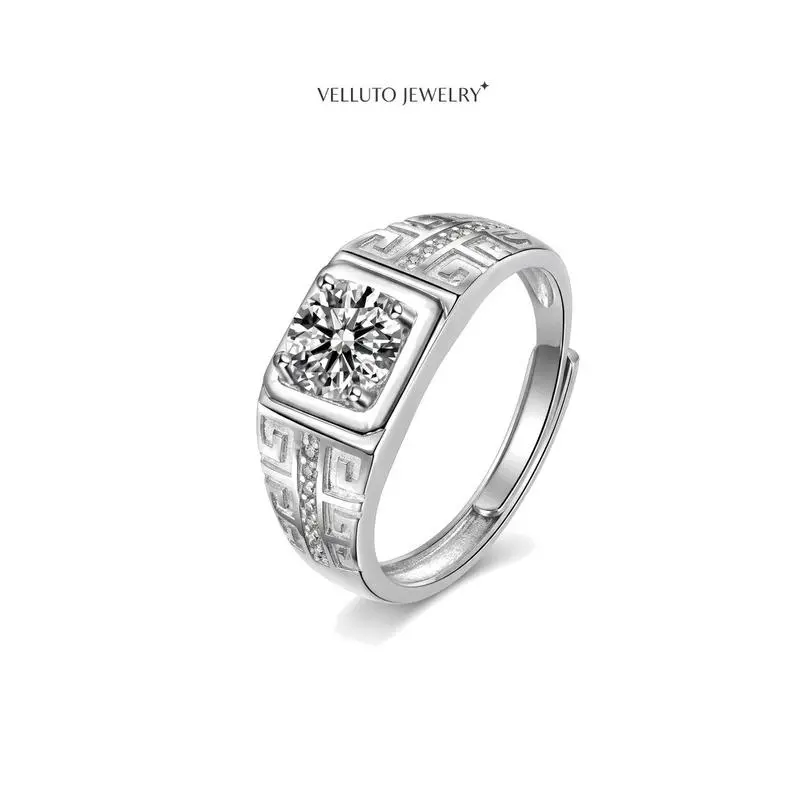 1047MRS Platinum-Plated Moissanite Adjustable Ring, 2.0 Carat Total Weight — Round Cut, Brilliant Shine, Luxurious Vintage Style