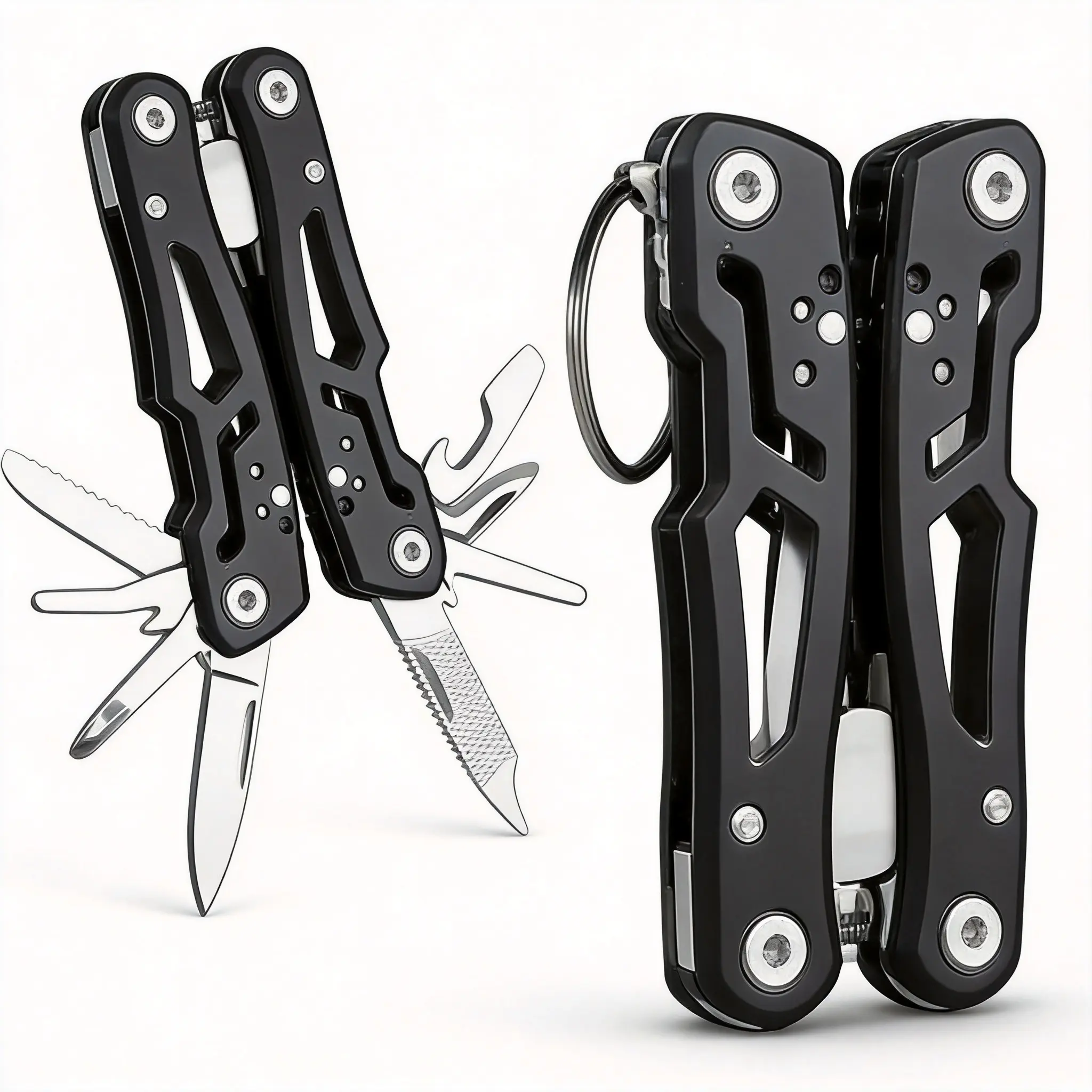 Stainless Steel 14-in-1 Multitool Pliers - Foldable Pocket EDC Hand Tool, All Metal Durable Steel Multi Purpose Tool with Hollow Design, Screwdriver, Wire Cutters, Wood Saw for Outdoor Camping, Father’s Day Gear, Hand Tools