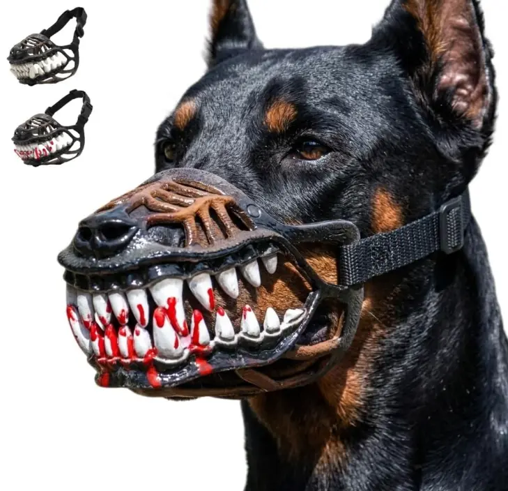 Halloween Dog Muzzle with Teeth, Hell Hound Monster Dog Muzzle for Small and Large Dogs, Scary Feral Bite Dog Mask, Horror Latex Costume for Halloween Cosplay, Photo Prop with Adjustable Straps