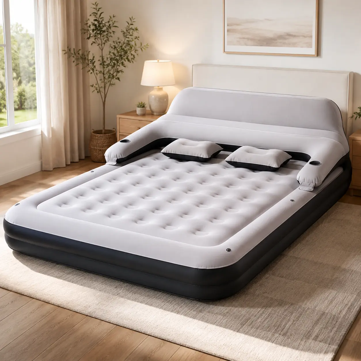 Twin Size Air Mattress with Included Pump and Pillows, Portable Inflatable Camping Bed for Outdoor Use and Guest Rooms