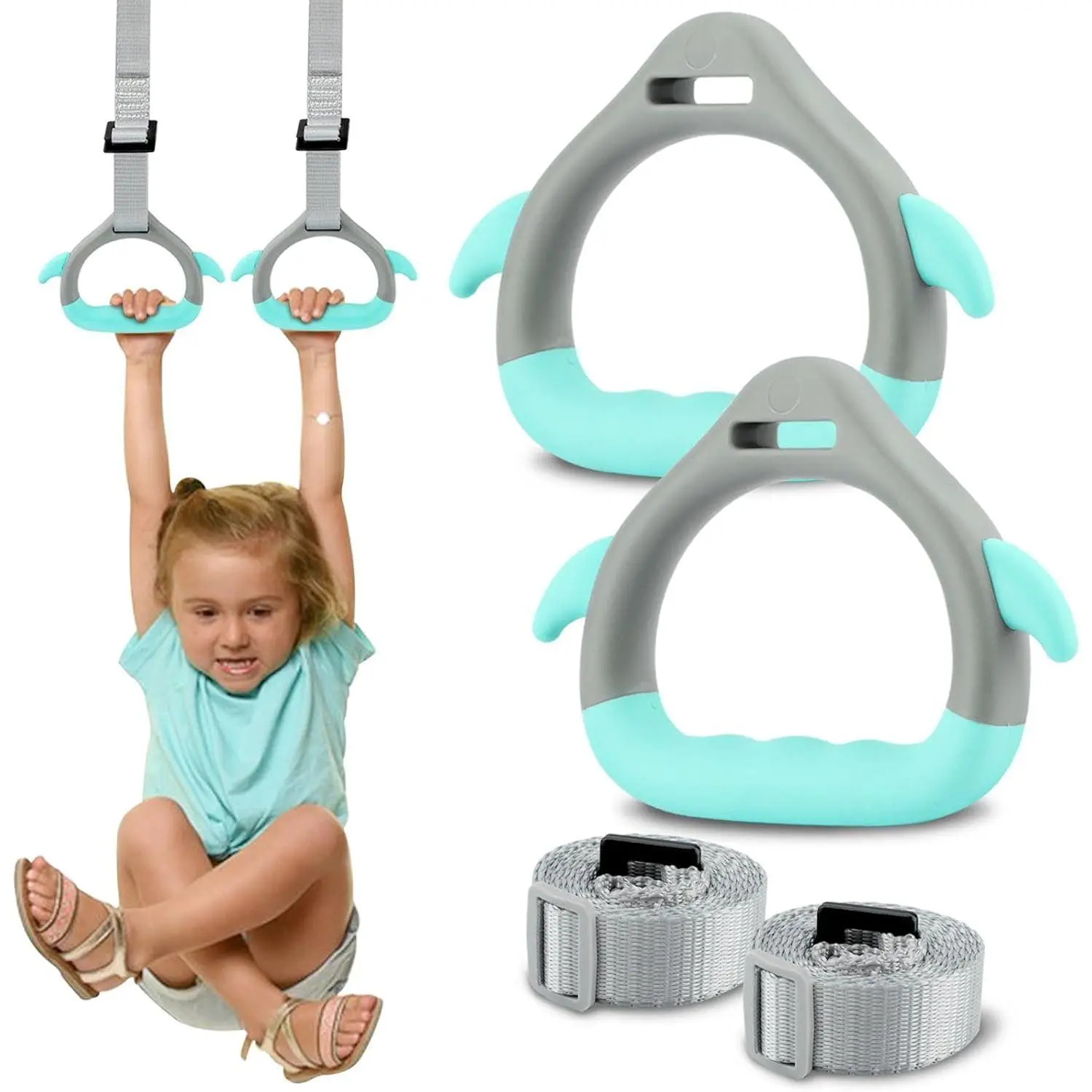 Kids Gymnastics Rings (2pcs) with 1.5m/59.06in Sweat-Absorbent Handle Tape Straps, Adjustable Buckle, PP+Polyester Nylon Webbing, Anti-Wear Home Upper Body Coordination Strengthening Pull-Up Gear, 40KG Load-Bearing Children’s Training Equipment