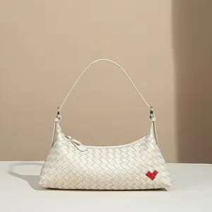 B1974-1 Women's Cream Woven Underarm Shoulder Bag 2026 New Fashion Shoulder Portable Dumpling Bag