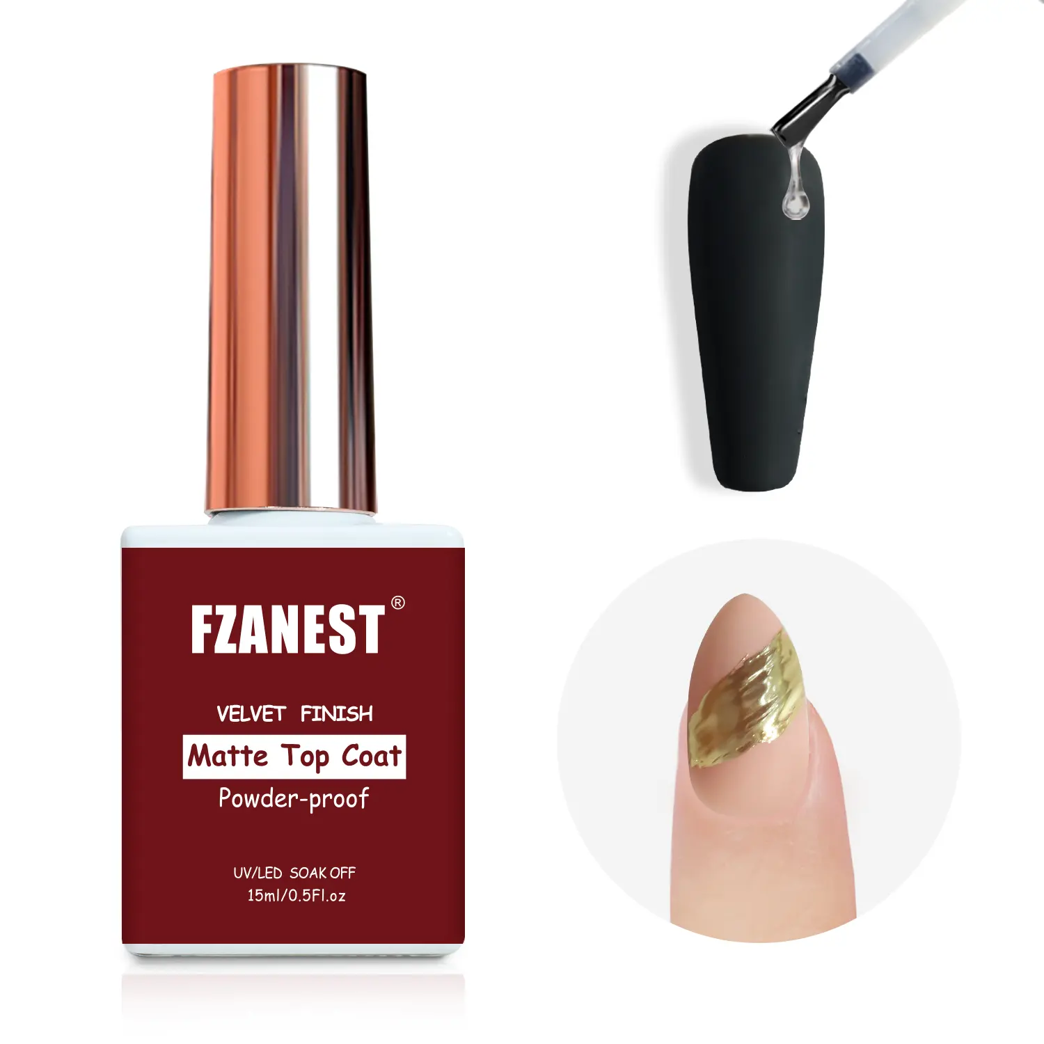 FZANEST Gel Matte Top Coat, No Wipe & Chrome Resistant Formula for an Elegant Finish, Durable & Chip-Preventing for At-Home Gel Nails, 15ML Bottle, UV/LED Compatible, Finishing, Nail Supplies, Ballerina, Matte Coat, Formal, Gel Nails At Home