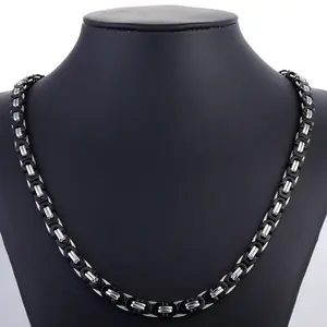 Hermah 7mm Black Silver Color Stainless Steel Flat Byzantine Chain Necklace for Men Female Link Jewelry Birthday Valentine Gift