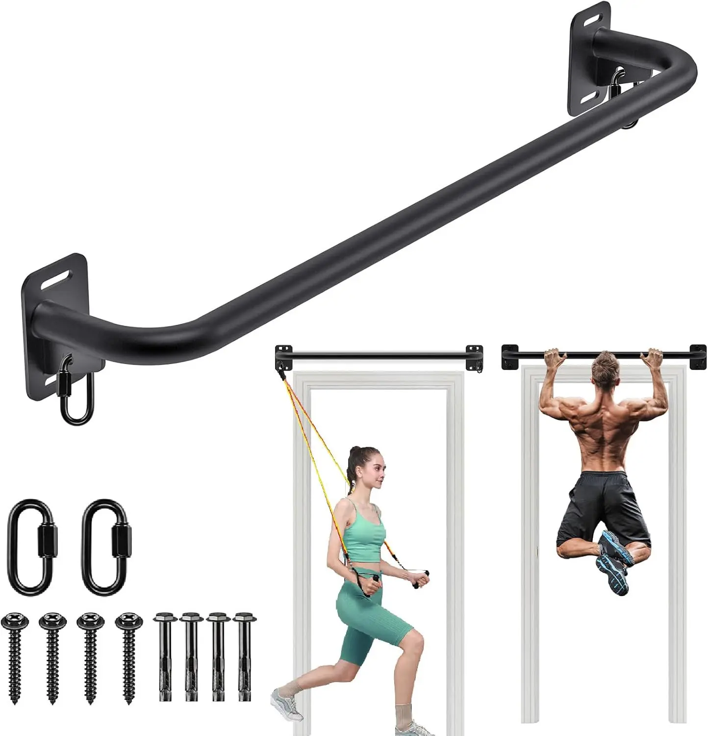 Pull Up Bar Wall Mount 440 LBS Capacity Doorway Chin Up Bar Multifunctional Steel Chinup Bar with with Resistance Band Hooks for Indoor  Gym Garage