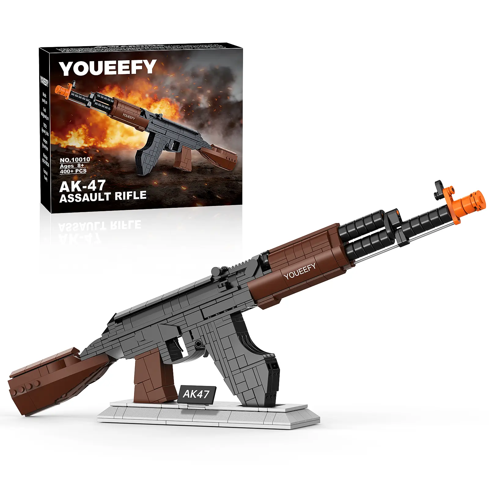 Classic AK-47 Building Blocks Set with Finish & Display Stand, Perfect Father's Day & Christmas Toys and Gifts for Adults and Collectors (400+ pcs)
