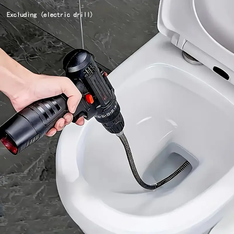 Electric Drain Cleaner 5m/196.85inch, Pipe Cleaning Spring, Sewer Toilet Floor Drain Cleaner, Integrated Head, 1pc, Toilet Unclogging Tool, Plumbing Tool, Bathroom