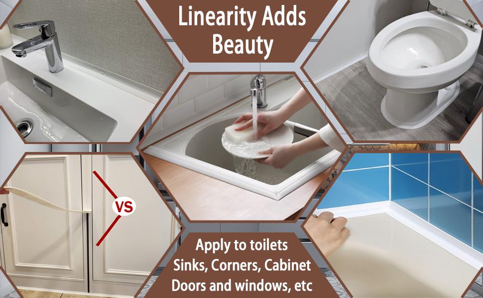 Caulk Tape, Toilet Caulk Strip Waterproof, Traditional Caulking Replacement, Caulking Sealant Tape for Kitchen, Sink, Bathroom, Countertop, Shower, Bathtub Edge Protector (3.2m) Brush