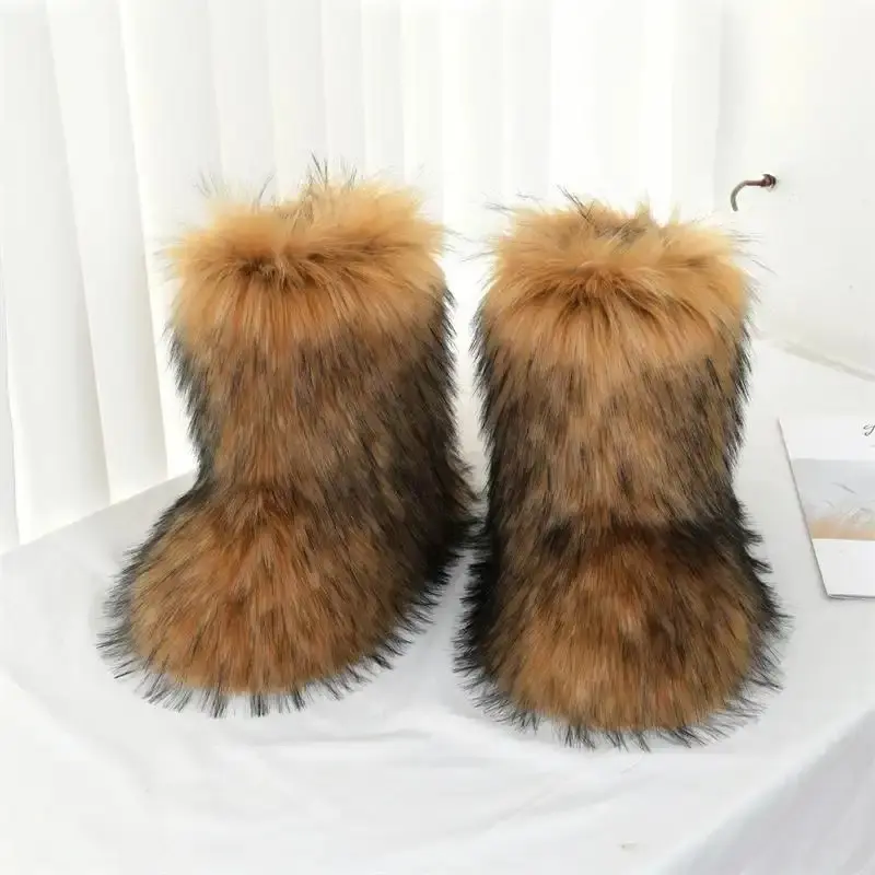 Women's Y2k-Inspired Furry Top Winter Boots - Soft Plush Lined, Warm, Comfortable, Snow-Ready Sports & Outdoor Footwear for Cold Weather, Casual Outings