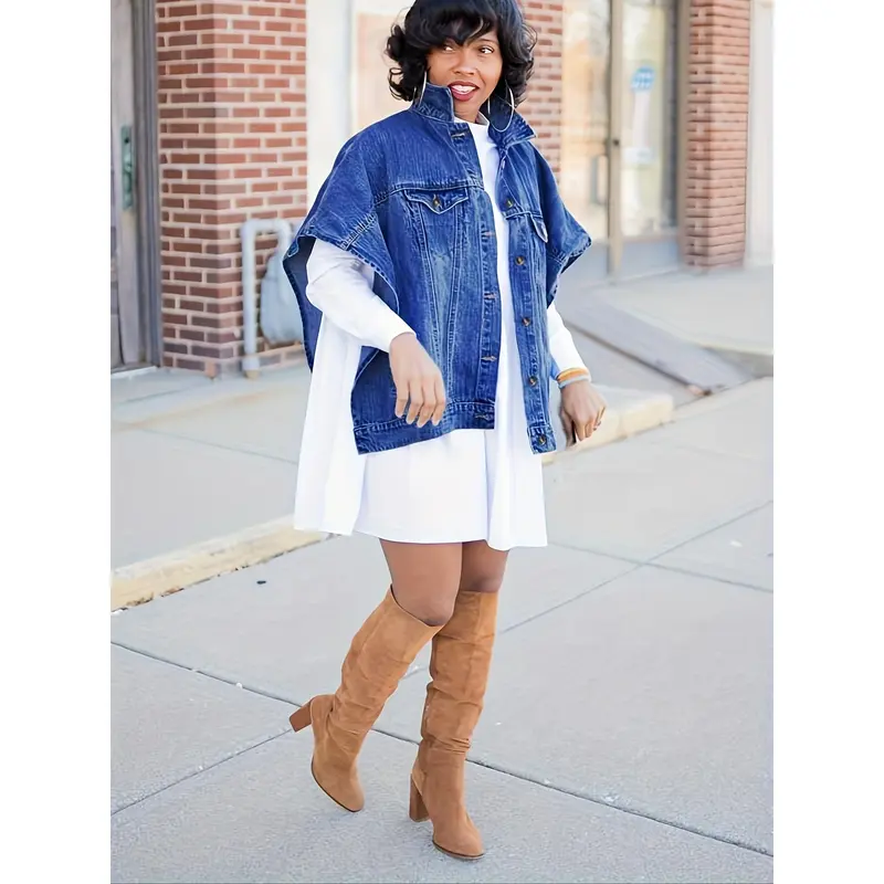 Women Stylish Cape And Hood Design Slight Stretch Polyester Fabric For Women S-2XL Women's Oversized Women's Elegant Denim Bomber Jacket Detachable Jacket Casual Coat jackets  for