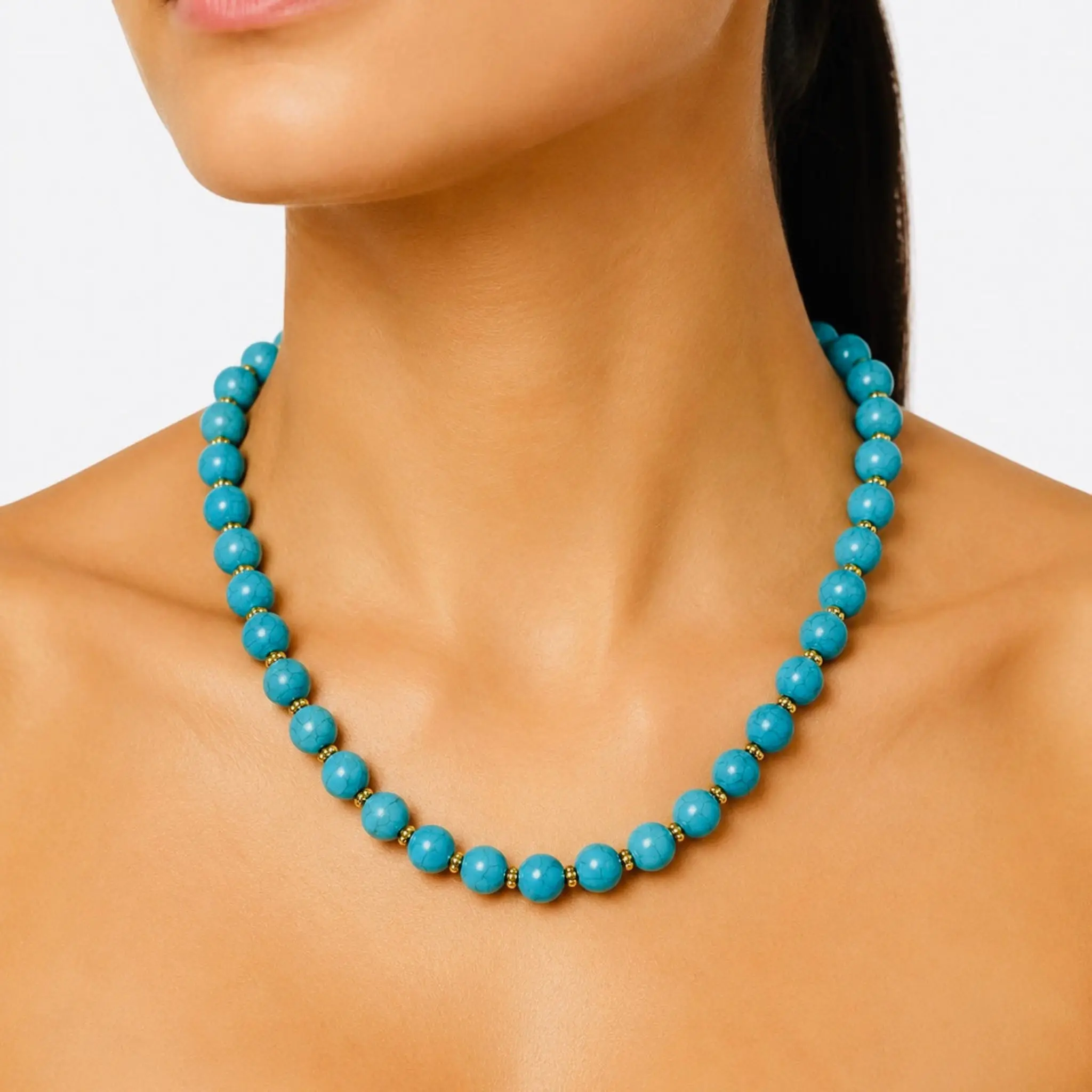 Santorini Turquoise Beaded Necklace 18K Gold Plated
