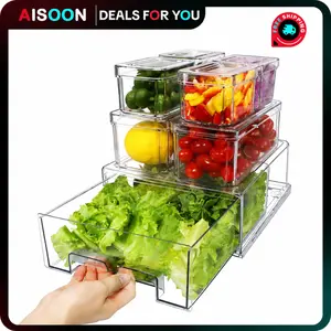 AISOON 7-Pack Stackable Fridge Organizers with Pull-Out Drawers, BPA-Free Stacking Food Containers, Food-Safe Storage Bins for Vegetables, Fruits, Food-Safe Food Containers