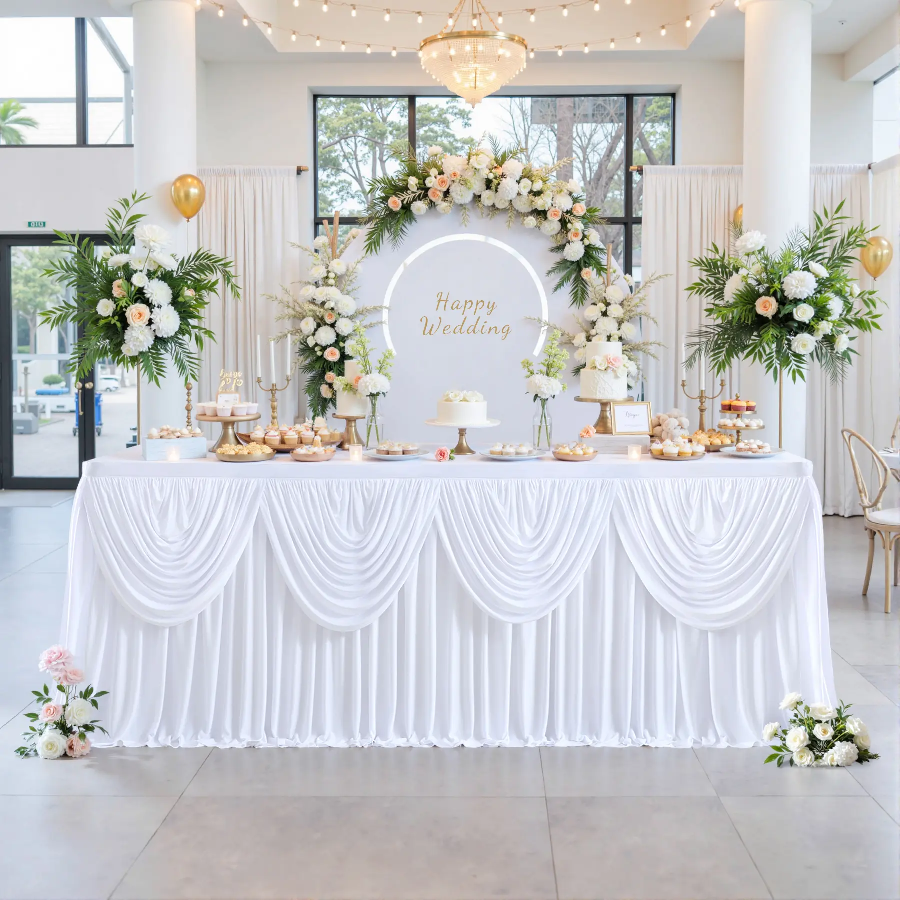Only Covers Front of 6/9FT Table Pleated Draped Polyester Tutu Table Skirt for Rectangle Tables, Easy-Install Adhesive Tablecloth, Birthday Party Decorations, Wedding , Festive Decoration,summerwins,Summer Sale,Mid Year Sale,Deals For You Day summerwins