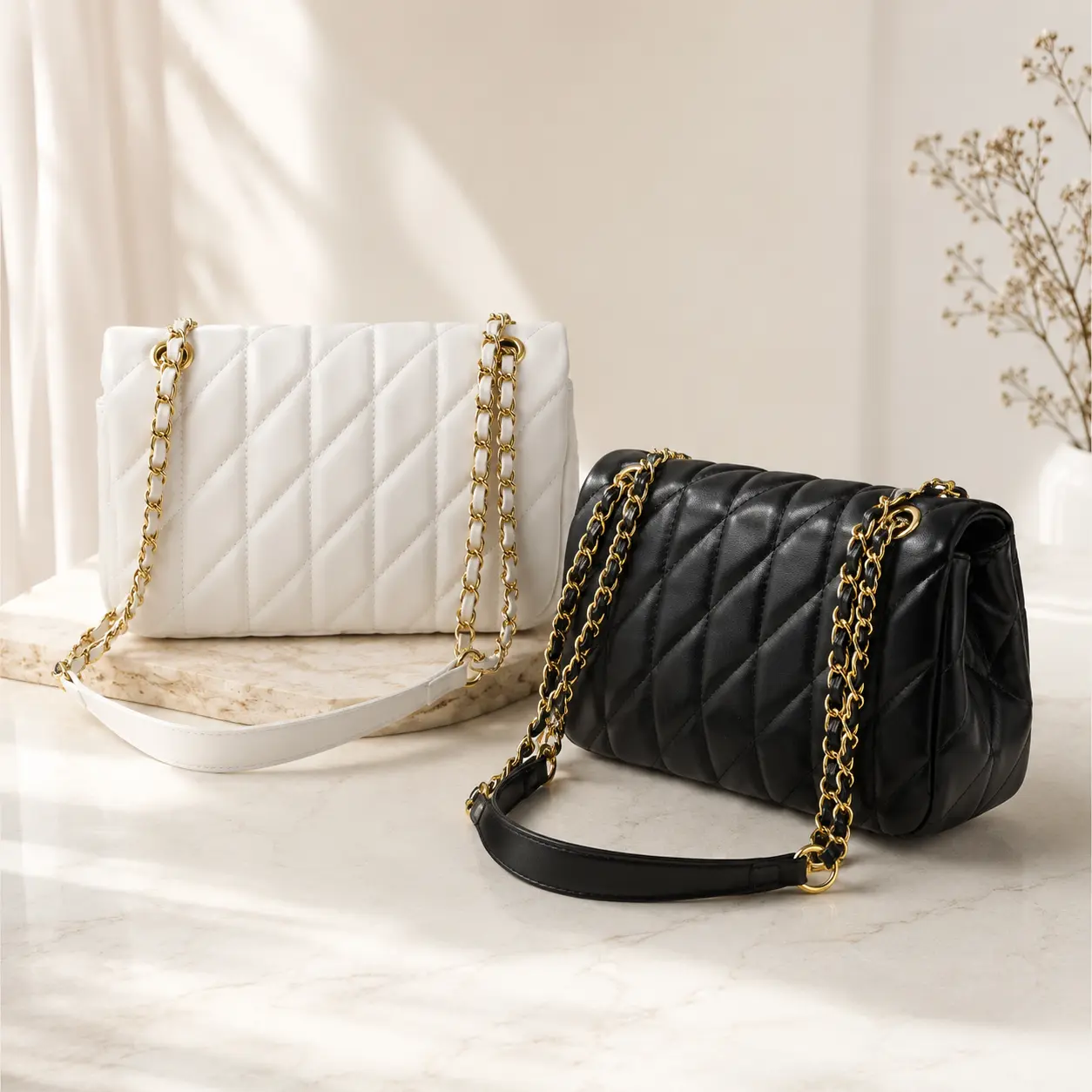 Women's Quilted Black Crossbody Bag - Gold Chain Shoulder Bag, Trendy Sports & Outdoor Gym Everyday Purse Women's Quilted Black Crossbody Bag - Gold Chain Shoulder Bag, Trendy Sports & Outdoor Gym Everyday Purse