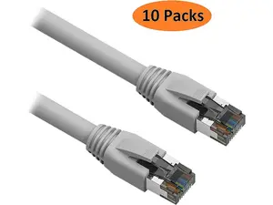 Nippon Labs Cat 8 Ethernet Cable 50 ft. - Gray, 2GHz, 40G, 24AWG, S/FTP - Shielded Latest 40Gbps 2000Mhz SFTP Patch Cord, Heavy Duty High Speed Cat8 LAN Network RJ45 Cable - in Wall, Outdoor for Router, Modem, Gaming etc. - 10 Packs
