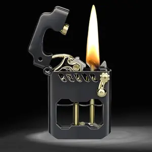 Vintage Trench Lighter,Mecha Metal Rocker Lighters, Kerosene Lighter, Windproof Copper Lighters with Transparent Oil Tank (Without Kerosene)