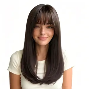 High Crown Hair Topper with Bangs, 18-22 Inch Clip-In Synthetic Top Piece, Invisible 3D Scalp Cap for Women Thinning Hair, Natural Root Cover & Volume Boost, Slightly Layered, Lightweight, TikTok Viral Hair Extensions Easy wear natural look, no-slip clips