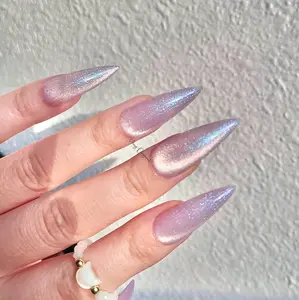 Moonlit Amethyst light purple cat eye press on nails, blue glittery reuse nails, jelly fake nail,sparkly nail, valentine gift for her Satamiis