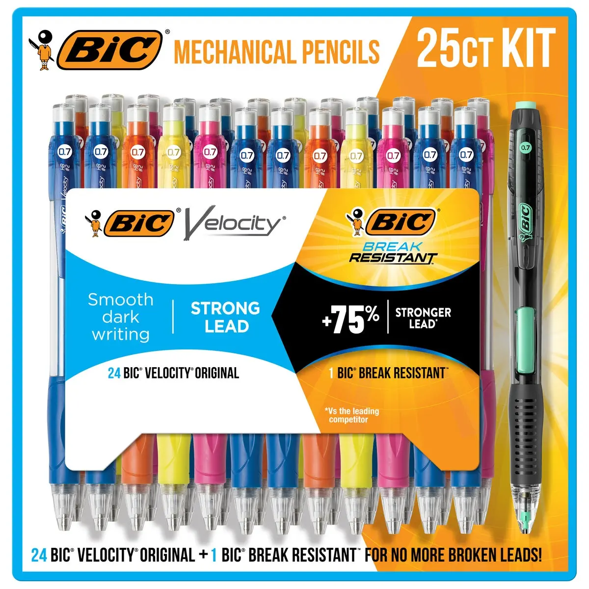 BIC Mechanical Pencil Kit, 24 Velocity + 1 Break Resistant, 0.7mm Lead, 25-count