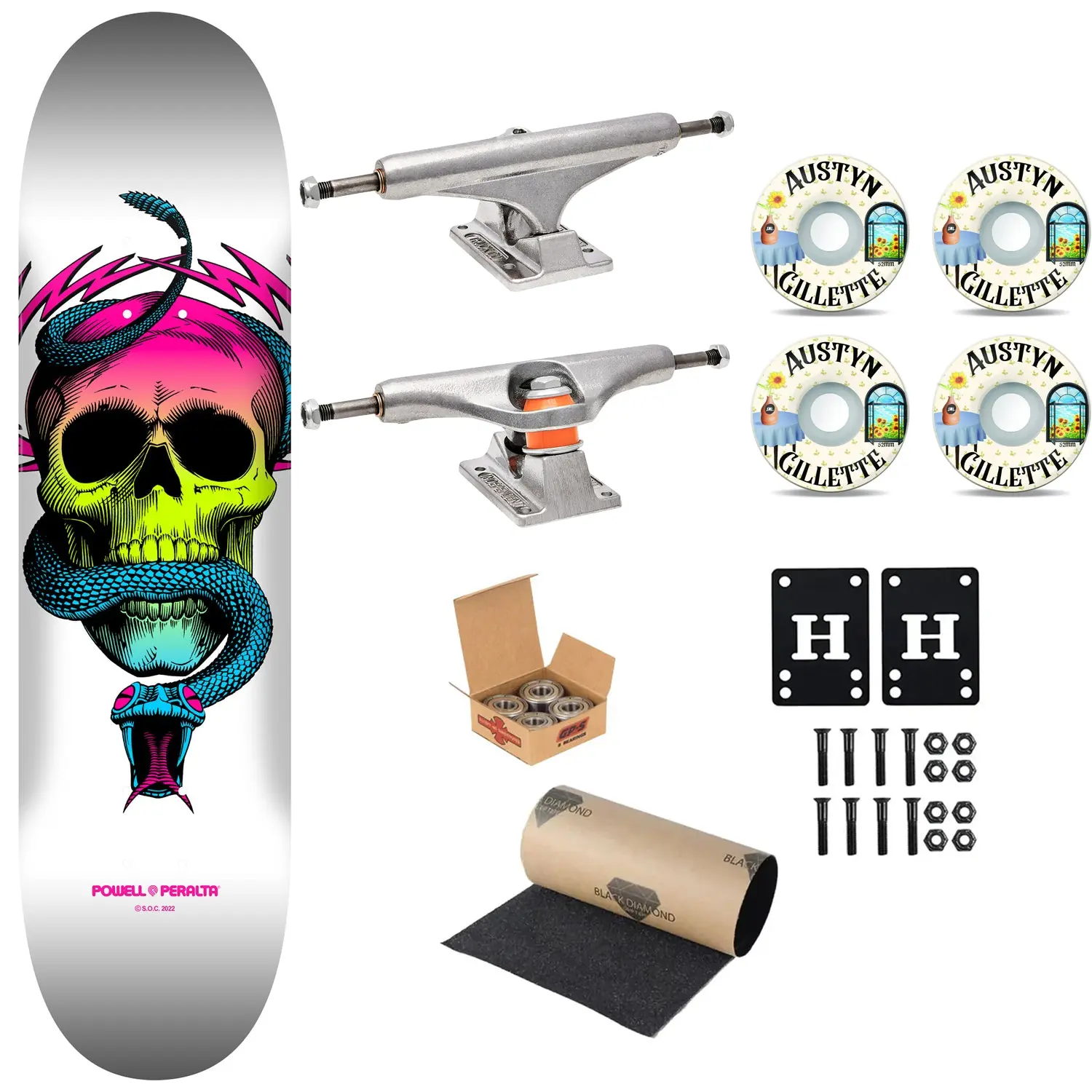 Powell Peralta Premium Skateboard McGill Lime Fade/White 8.0" Independent Trucks, SML Wheels, Indy Bearings