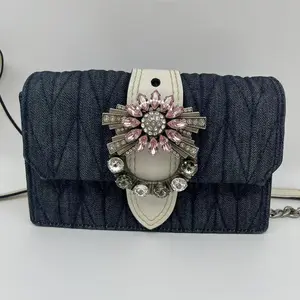 Pre-owned miu miu MiuMiu Miu Lady Crystal Denim Crossbody Bag